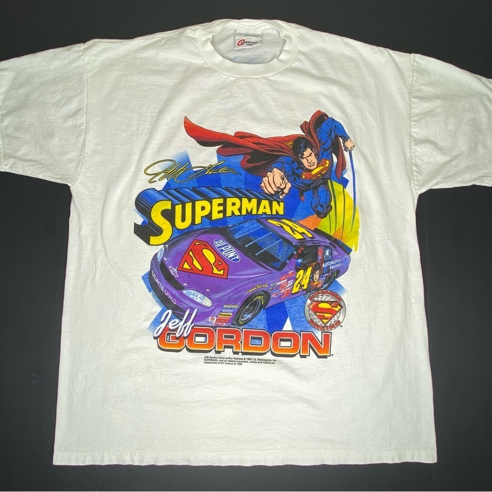 Vintage 1999 Jeff Gordon Superman NASCAR Tshirt XL Competitor’s View